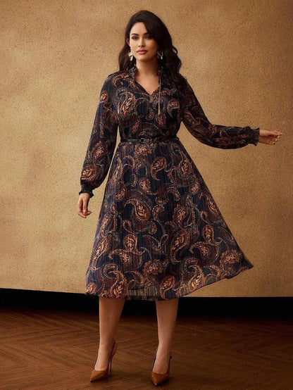 PREMIUM PLUS SIZE AUTUMNWINTER BOHEMIAN CHIC PAISLEY PRINT LONG SLEEVE DRESS