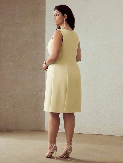 PREMIUM PLUS SIZE BEADED DECOR SLEEVELESS KNEELENGTH DRESS