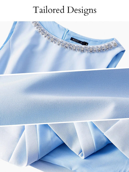 PREMIUM PLUS SIZE BEADED DECOR SLEEVELESS KNEELENGTH DRESS