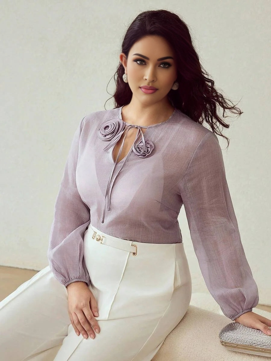 PREMIUM PLUS SIZE LINE SHEER BLOUSE