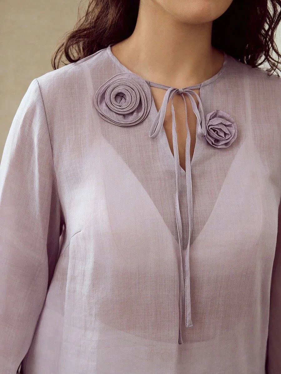 PREMIUM PLUS SIZE LINE SHEER BLOUSE