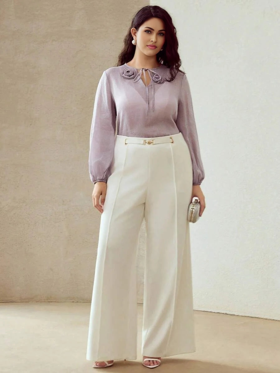 PREMIUM PLUS SIZE LINE SHEER BLOUSE