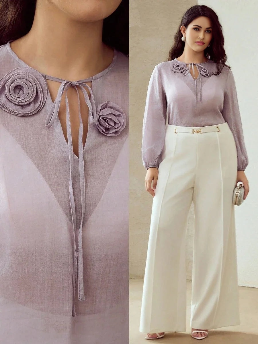 PREMIUM PLUS SIZE LINE SHEER BLOUSE