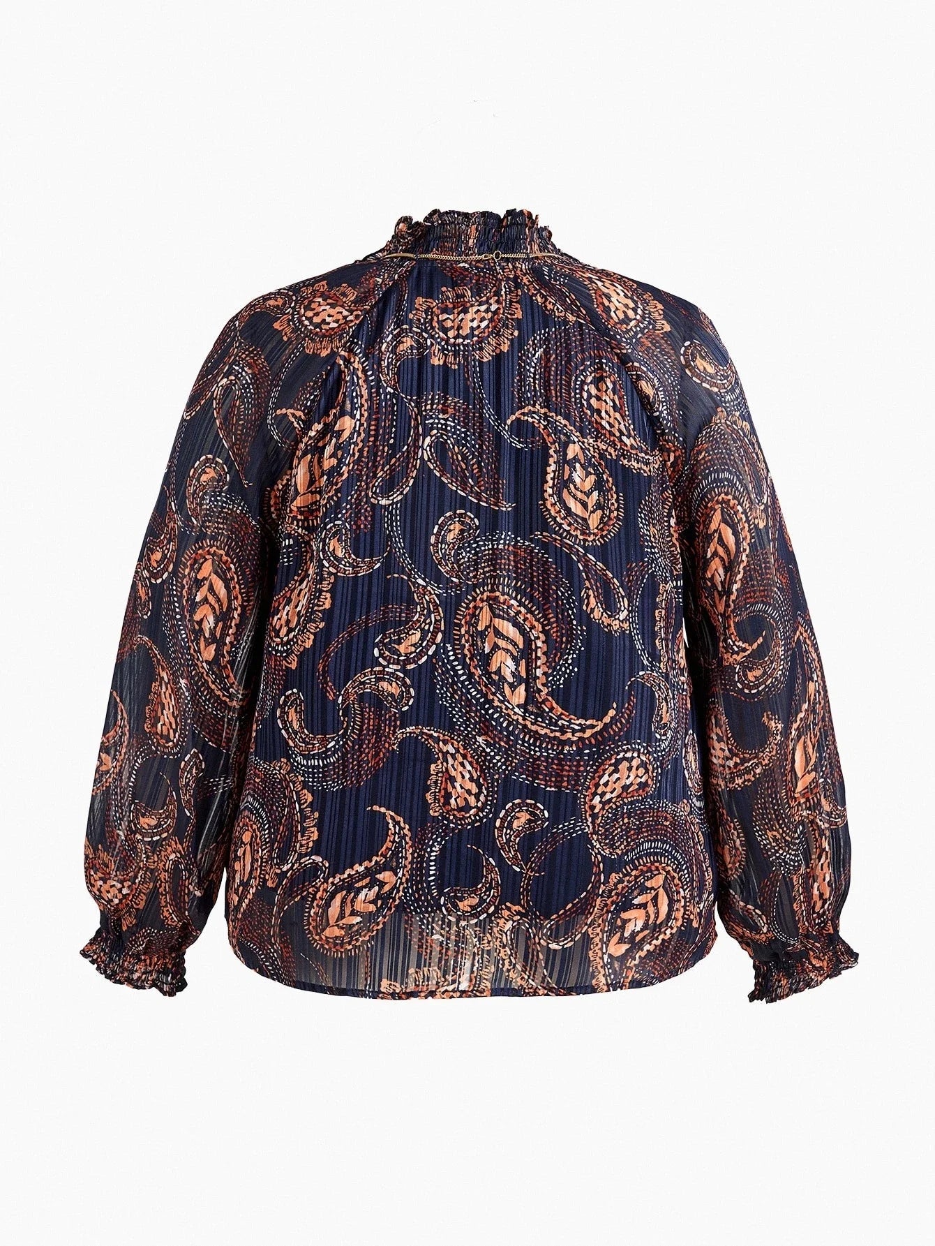 PREMIUM PLUS SIZE PAISLEY PRINT TASSEL TIE NECK LANTERN LONG SLEEVE BLOUSE BOHEMIAN CHIC
