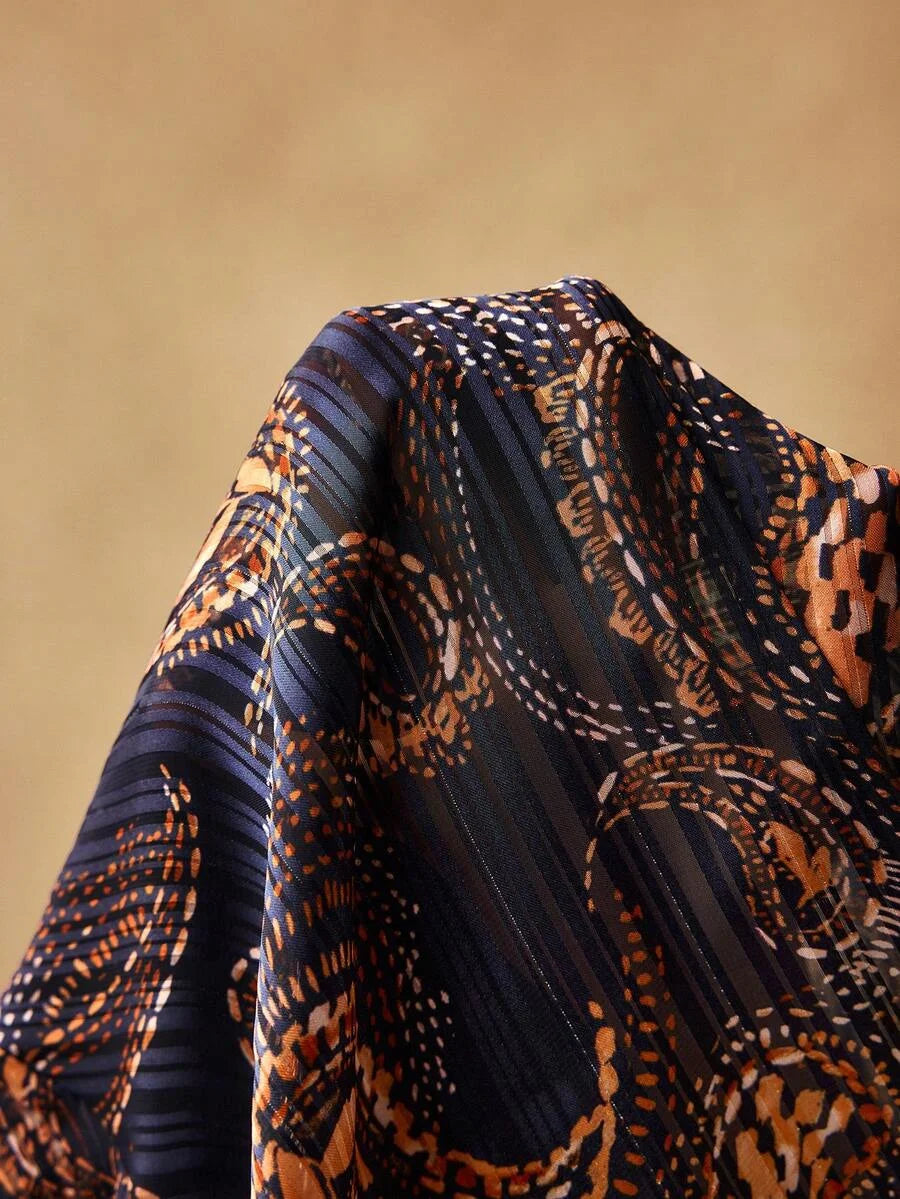 PREMIUM PLUS SIZE PAISLEY PRINT TASSEL TIE NECK LANTERN LONG SLEEVE BLOUSE BOHEMIAN CHIC