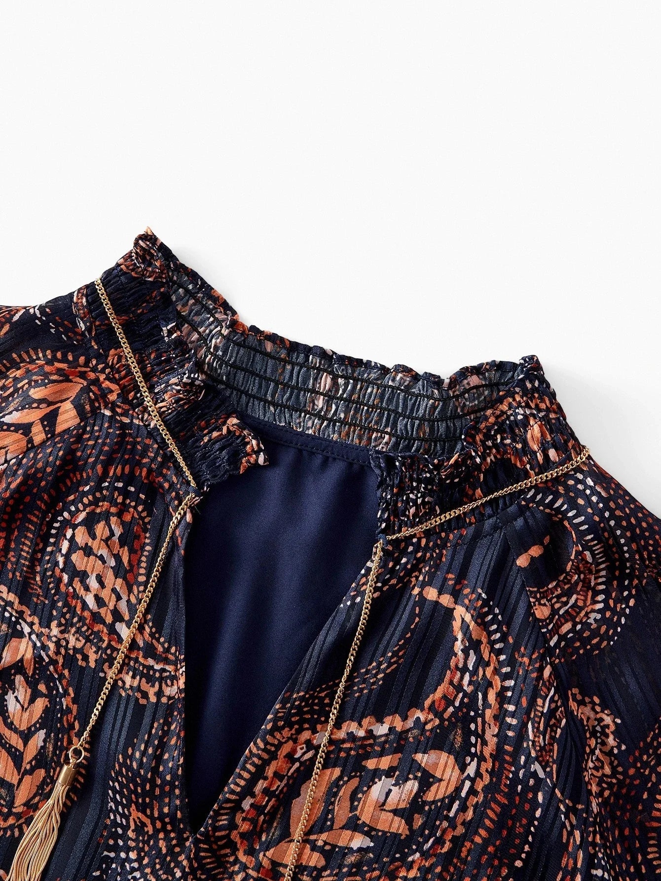 PREMIUM PLUS SIZE PAISLEY PRINT TASSEL TIE NECK LANTERN LONG SLEEVE BLOUSE BOHEMIAN CHIC