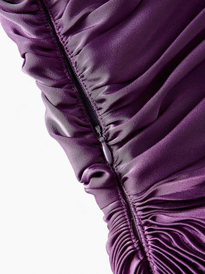 PREMIUM PLUS SIZE PLEATED ASYMMETRICAL HEM DRESS