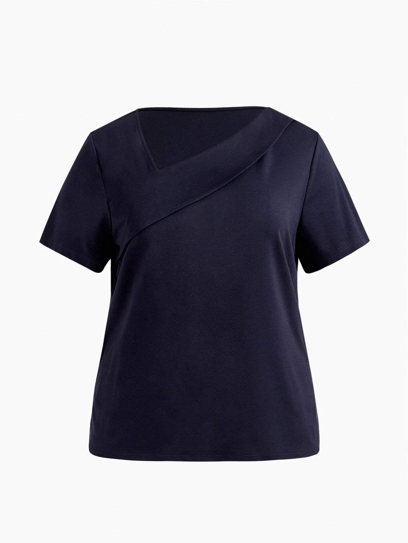 PREMIUM PLUS SIZE SOLID ASYMMETRICAL NECK SHORT SLEEVE TEE
