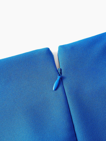 PREMIUM PLUS SIZE SOLID RUCHED WAIST ASYMMETRICAL RUFFLE HEM DRESS