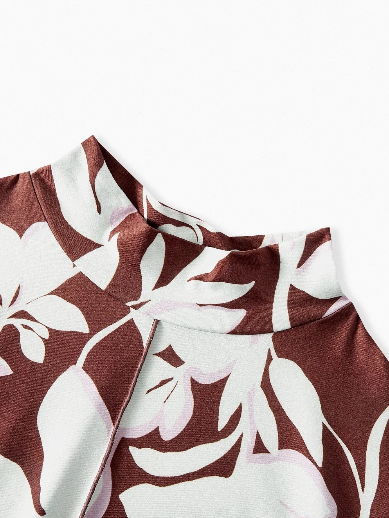 PREMIUM PLUS SIZE STAND COLLAR FLORAL PRINT LONG SLEEVE TSHIRT