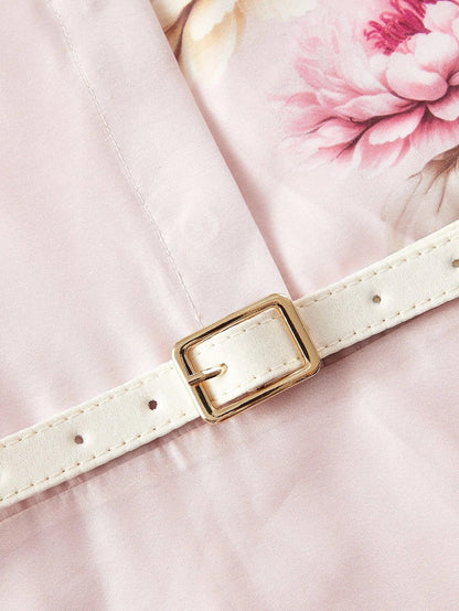 PREMIUM PLUS SIZE WOMENS POSITIONED PRINT SHIRT COLLAR TENCEL BLEND MIDLENGTH DRESS WITH BELT