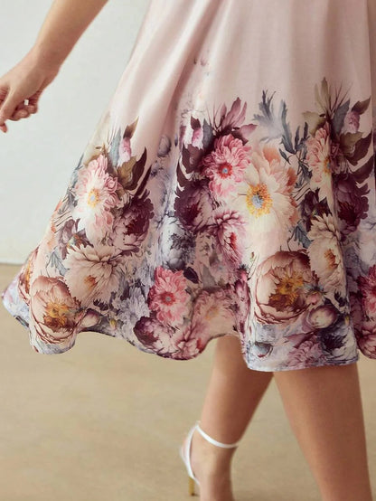 PREMIUM PLUS SIZE WOMENS POSITIONED PRINT SHIRT COLLAR TENCEL BLEND MIDLENGTH DRESS WITH BELT