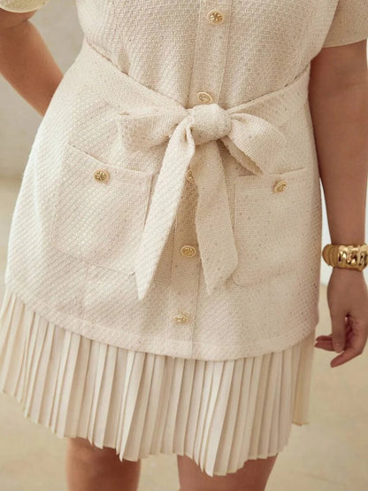 PREMIUM PLUS TWEED PLEATED HEM DRESS