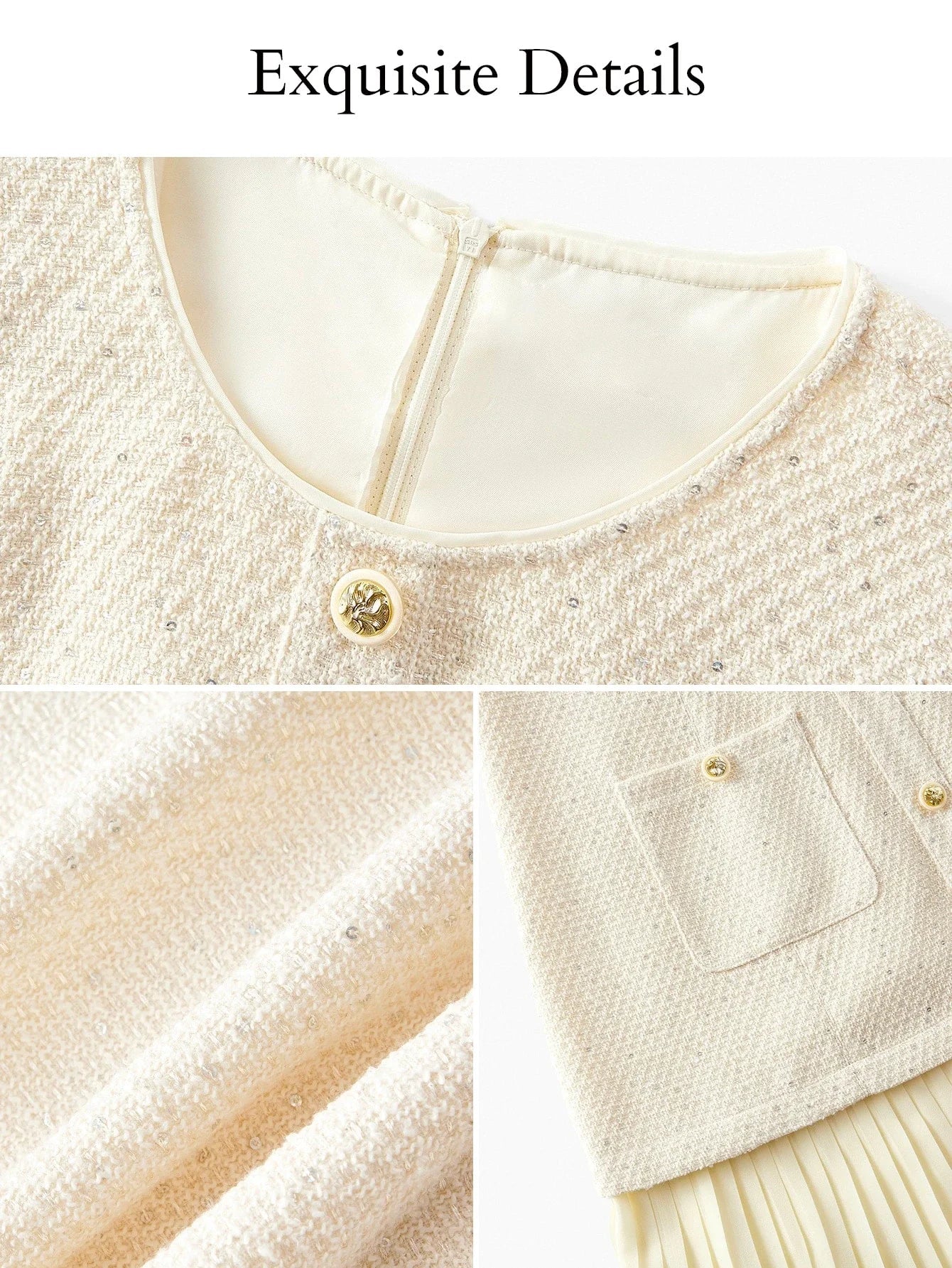 PREMIUM PLUS TWEED PLEATED HEM DRESS