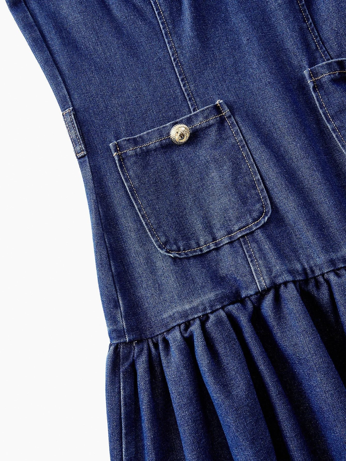 PREMIUM POCKET A LINE DENIM DRESS