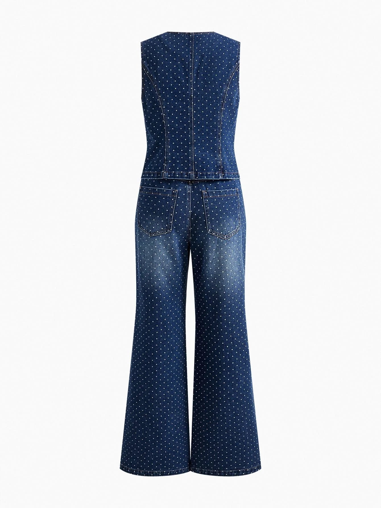 PREMIUM POLKA DOT PRINT BUTTON UP WAISTCOAT amp JEANS DENIM SET