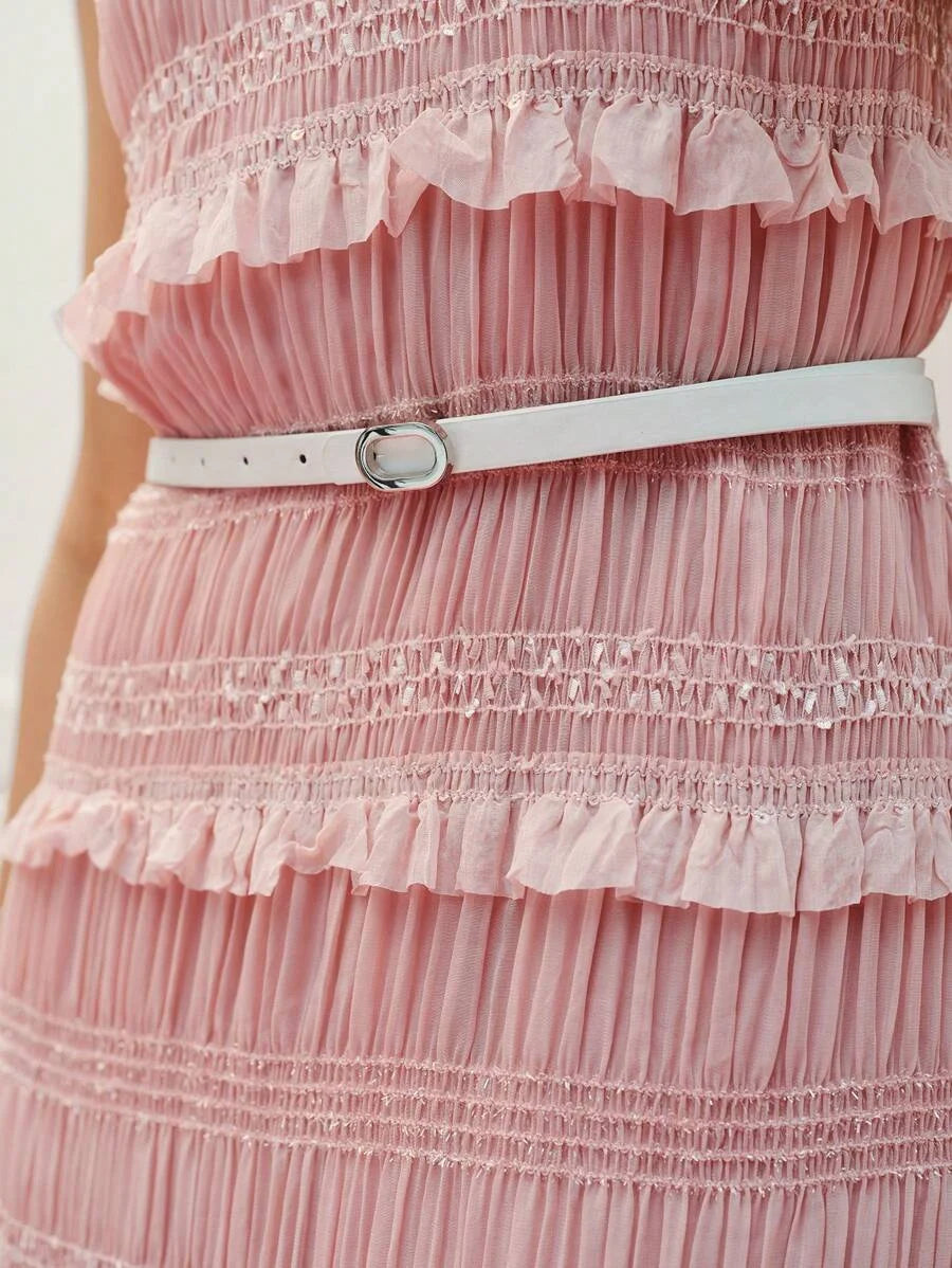 PREMIUM PRESS CREASE RUFFLE HEM DRESS