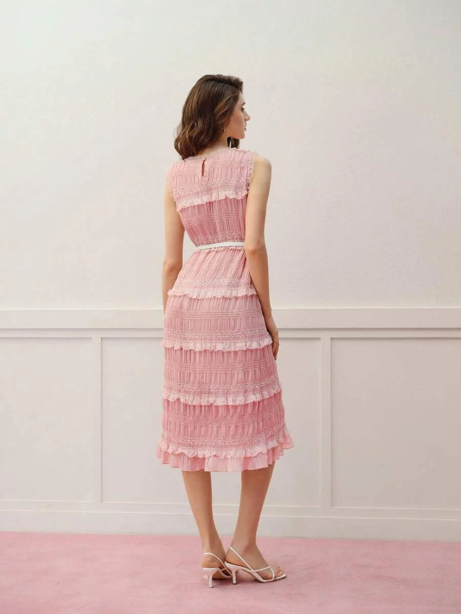 PREMIUM PRESS CREASE RUFFLE HEM DRESS