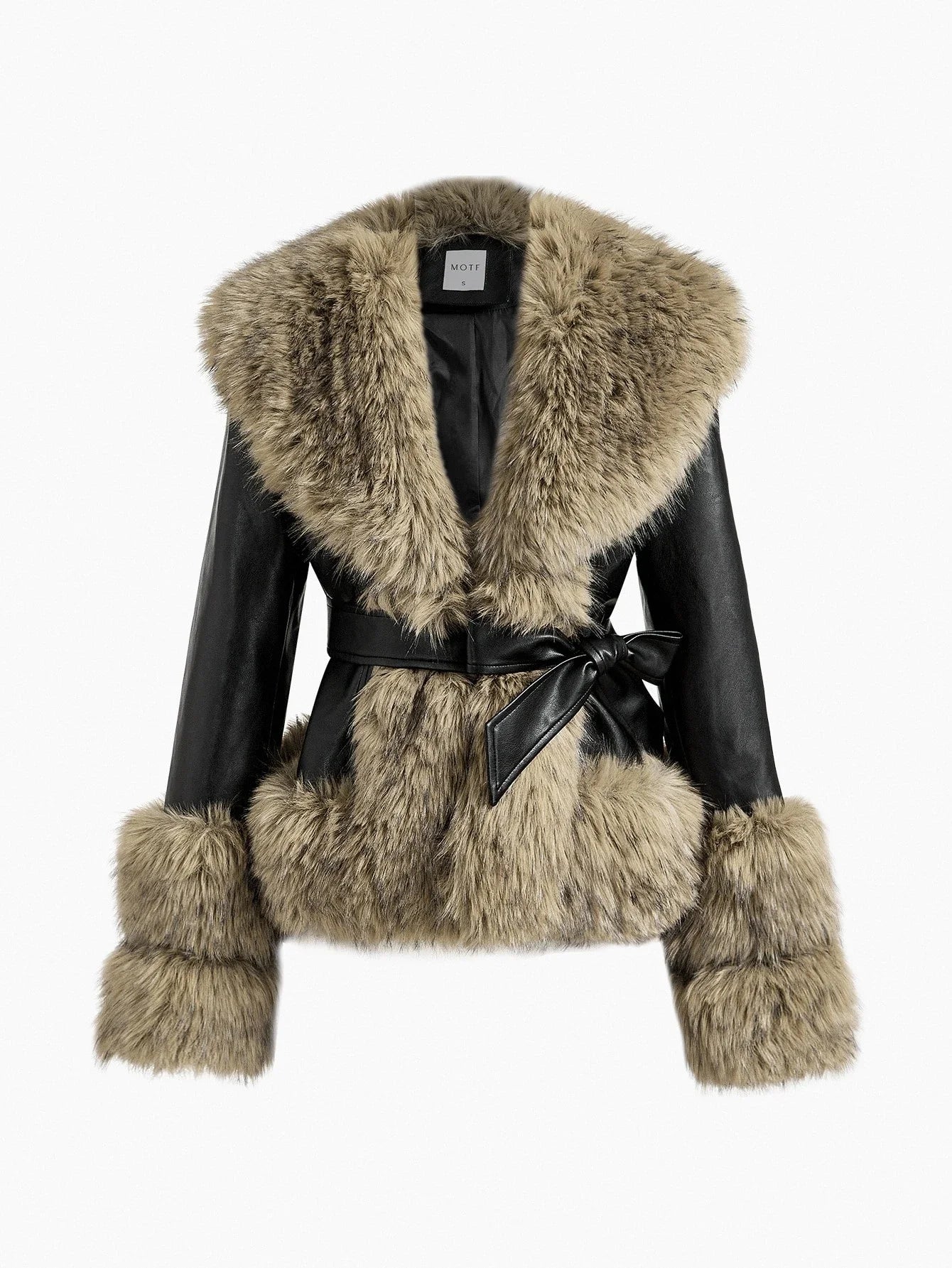PREMIUM PU LEATHER BELTED FAUX FUR COAT FOR AUTUMN amp WINTER