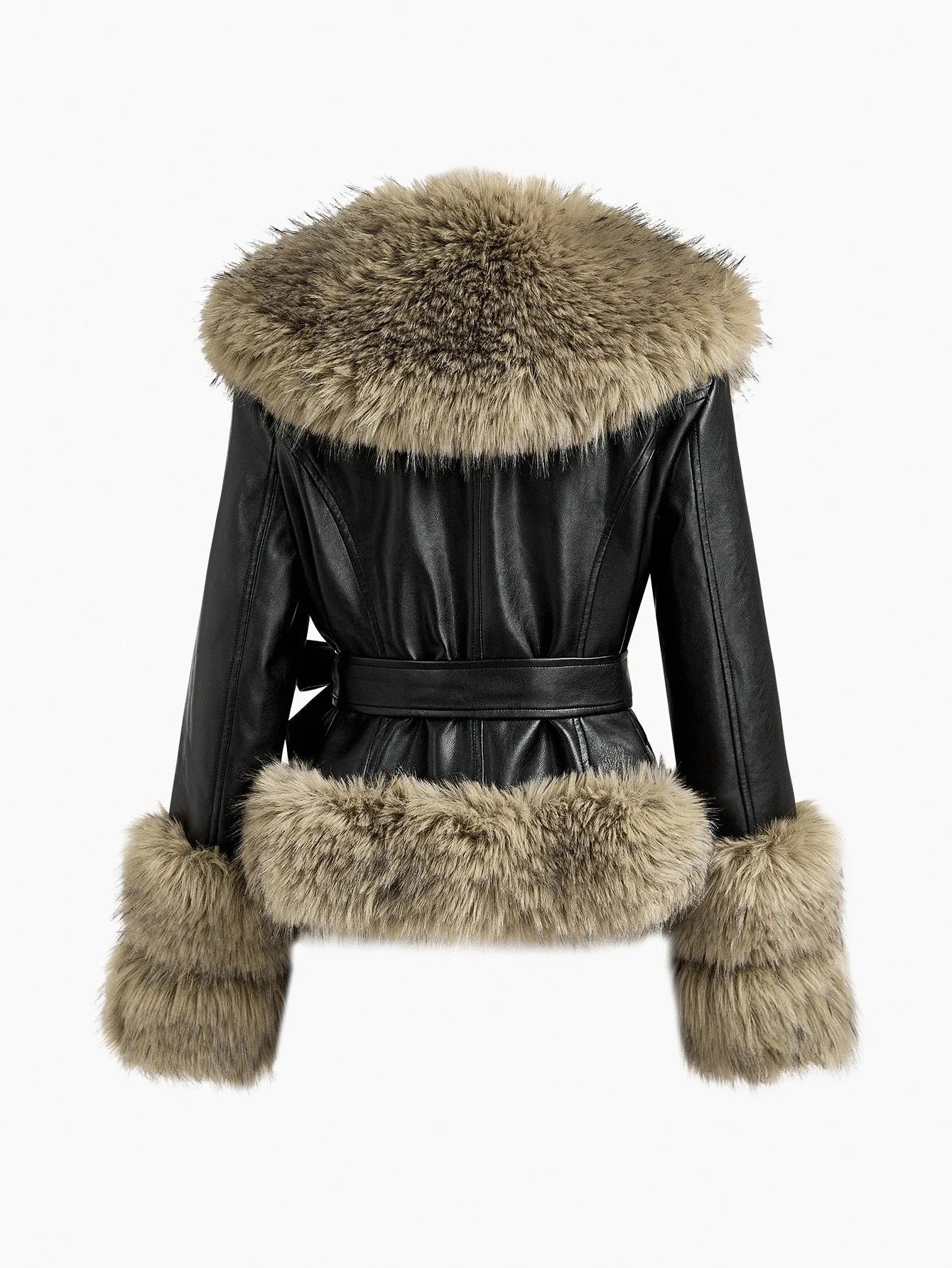 PREMIUM PU LEATHER BELTED FAUX FUR COAT FOR AUTUMN amp WINTER