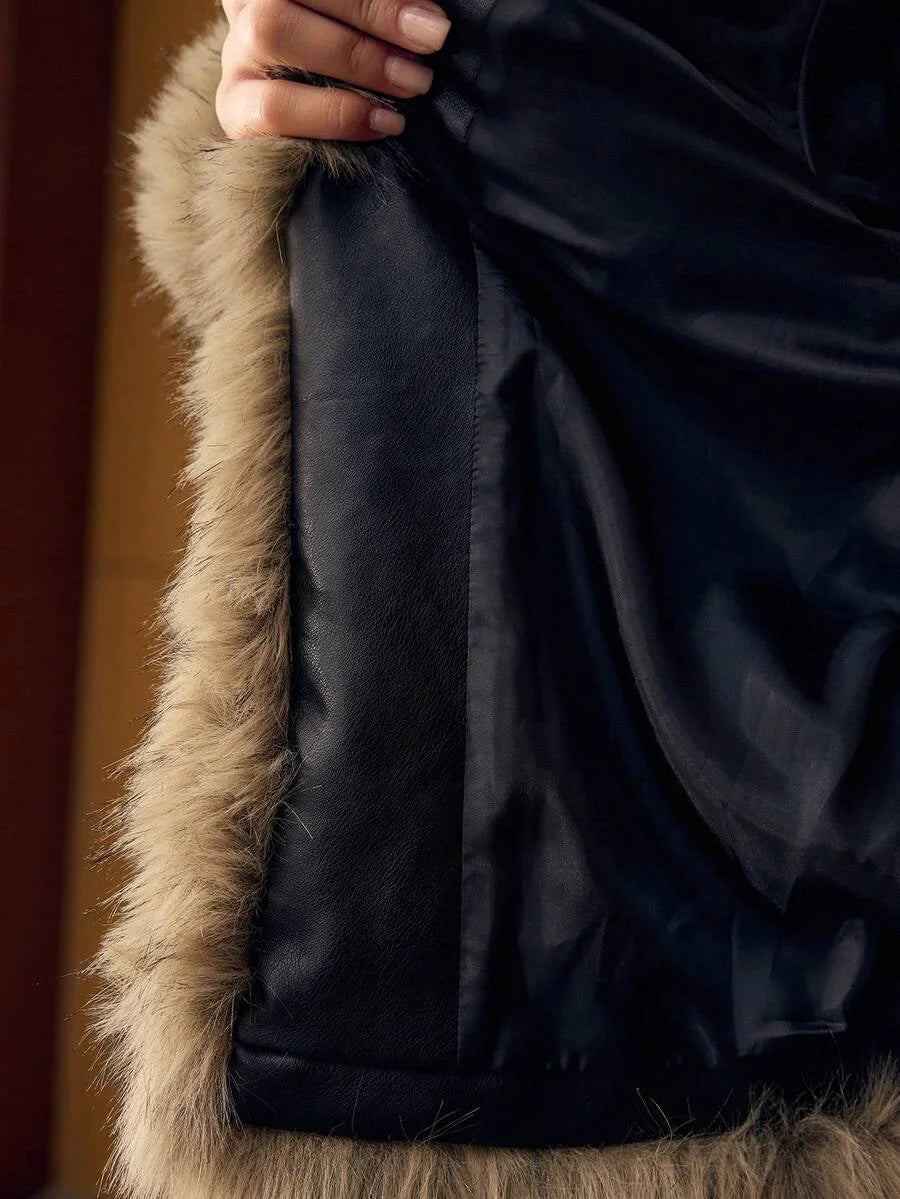 PREMIUM PU LEATHER BELTED FAUX FUR COAT FOR AUTUMN amp WINTER