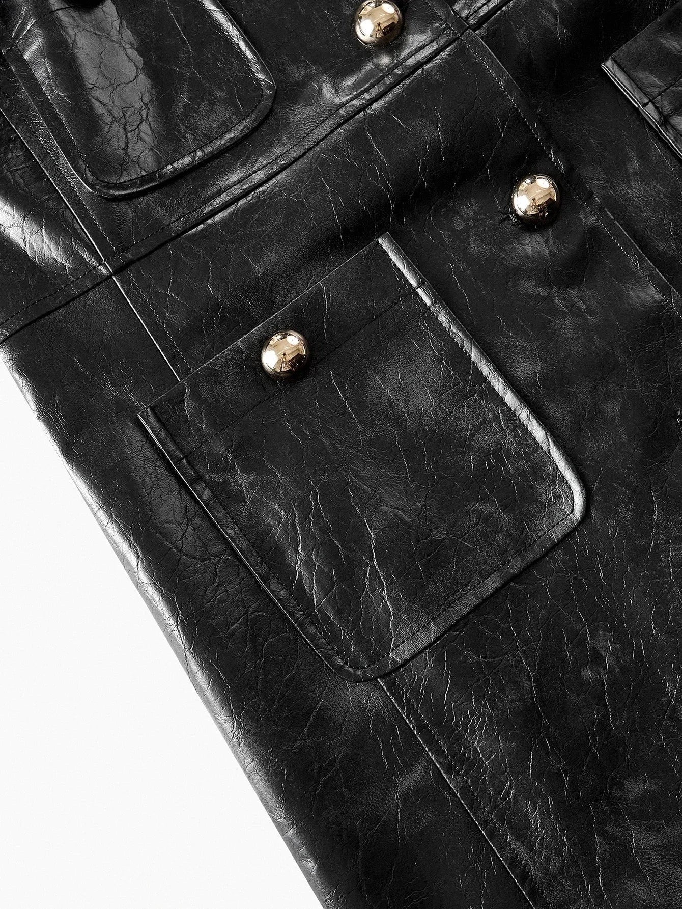 PREMIUM PU LEATHER BUTTON FRONT FAUX FUR COAT