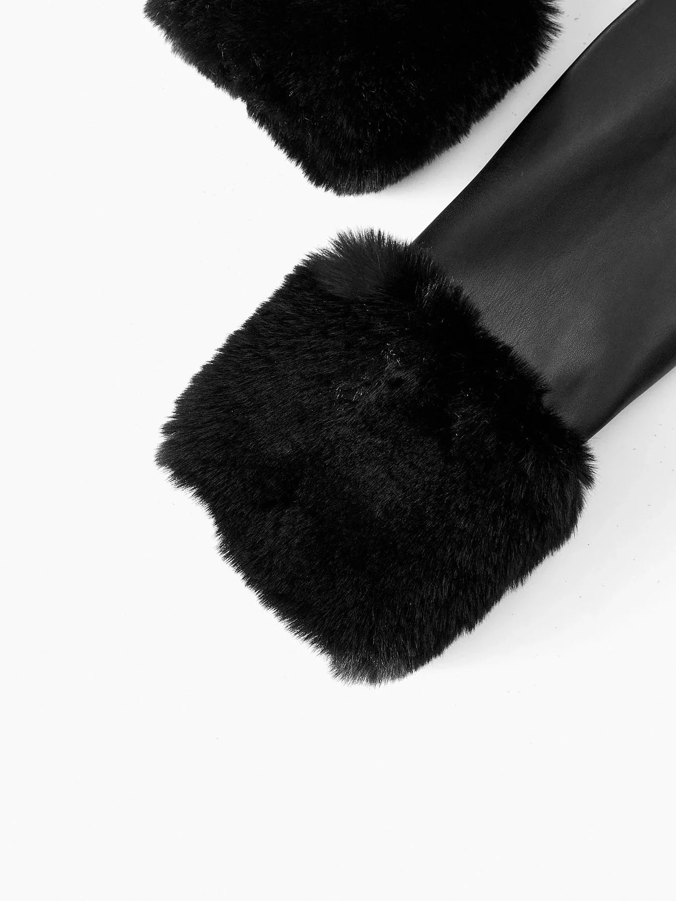 PREMIUM PU LEATHER CONTRAST FAUX FUR BELTED COAT FOR AUTUMN amp WINTER