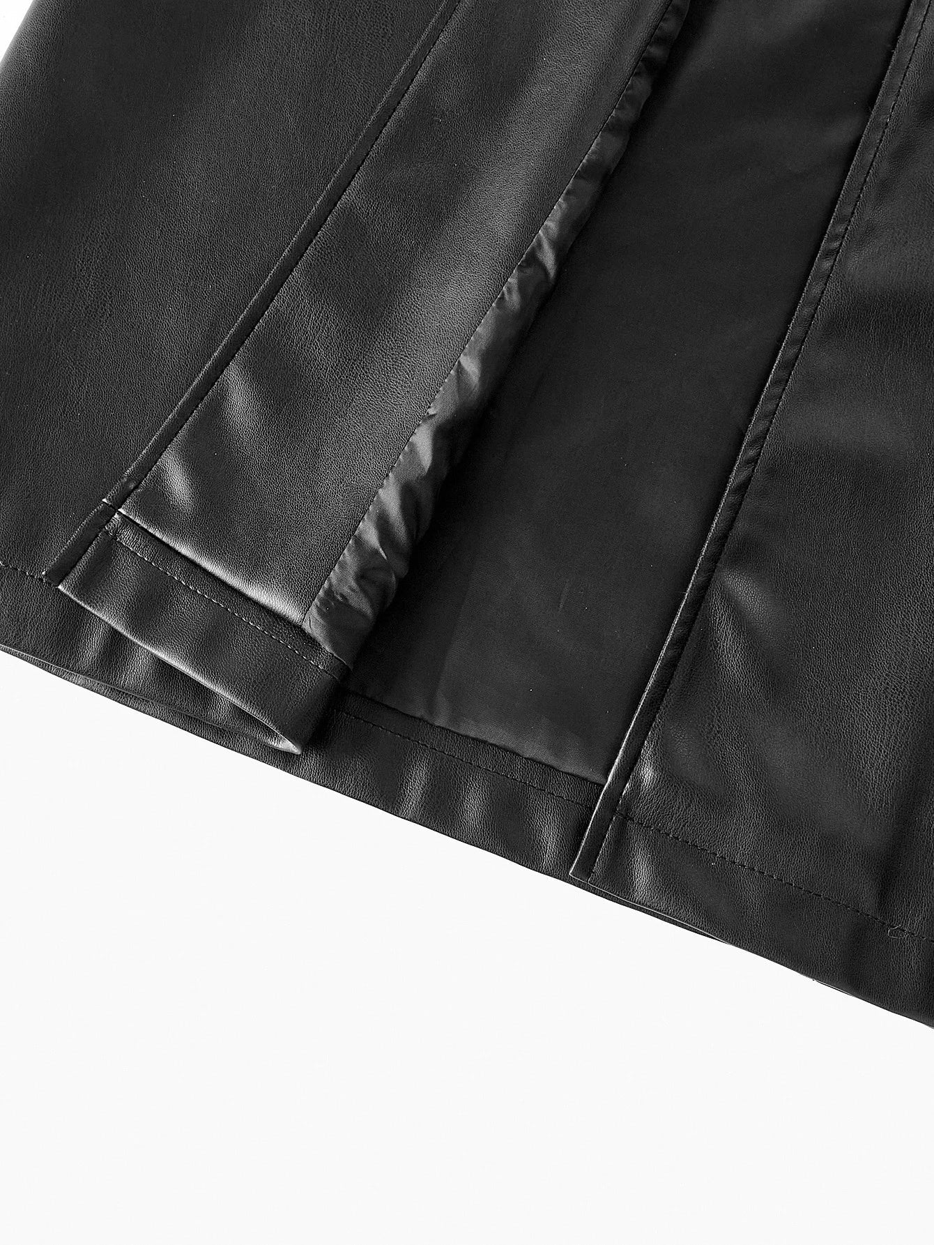 PREMIUM PU LEATHER CONTRAST FAUX FUR BELTED COAT FOR AUTUMN amp WINTER