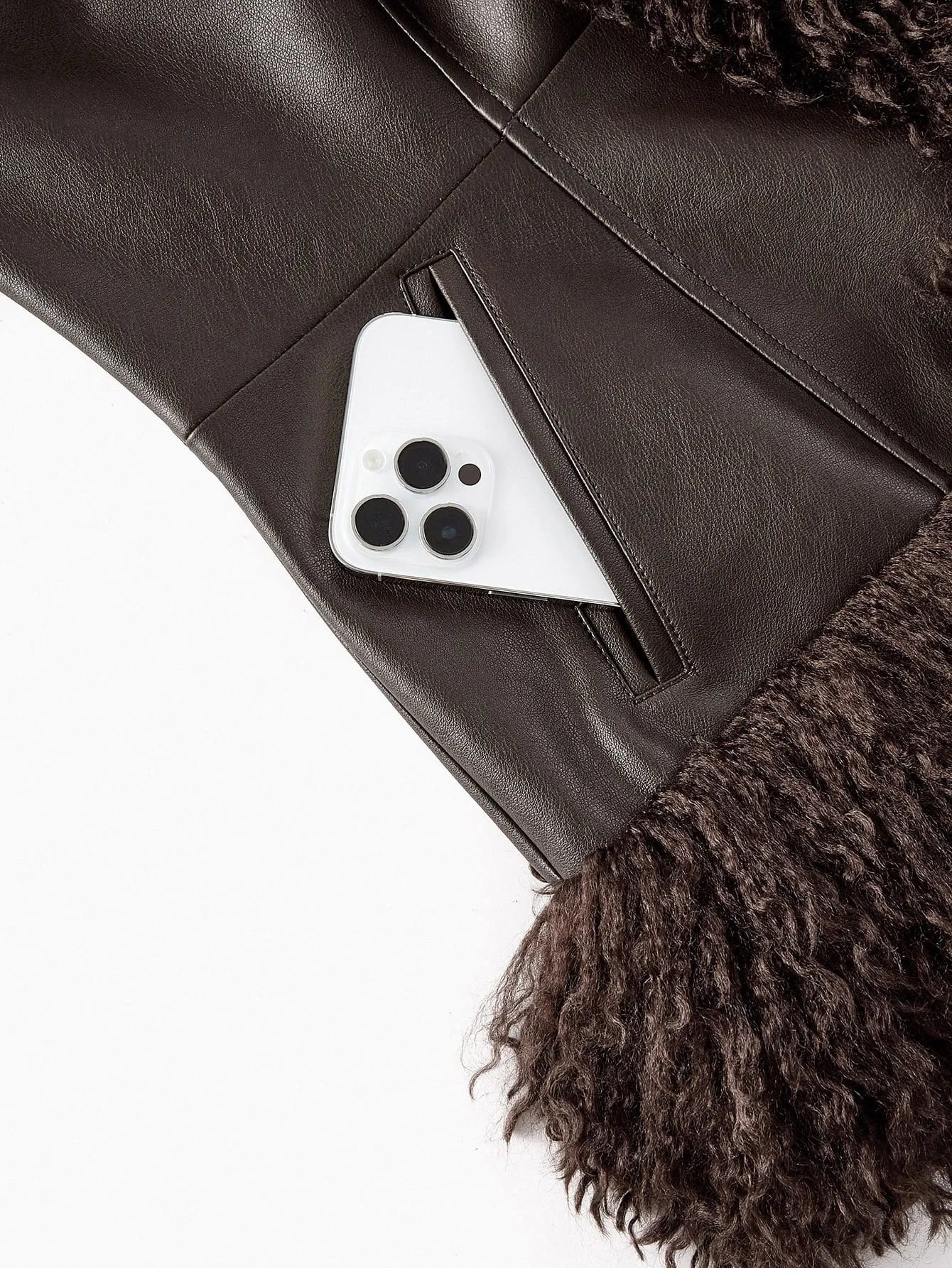 PREMIUM PU LEATHER FAUX FUR PANEL COAT