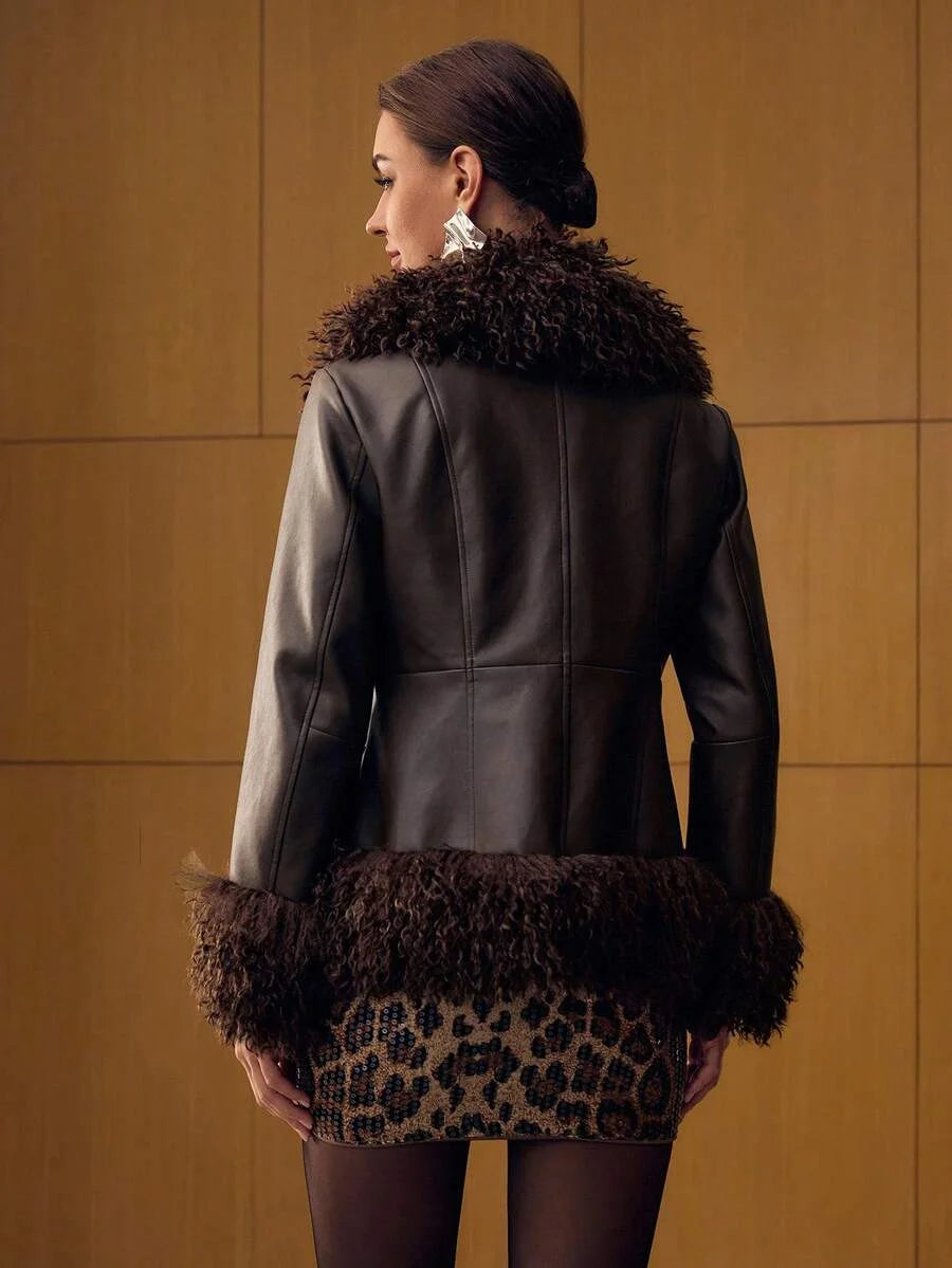 PREMIUM PU LEATHER FAUX FUR PANEL COAT