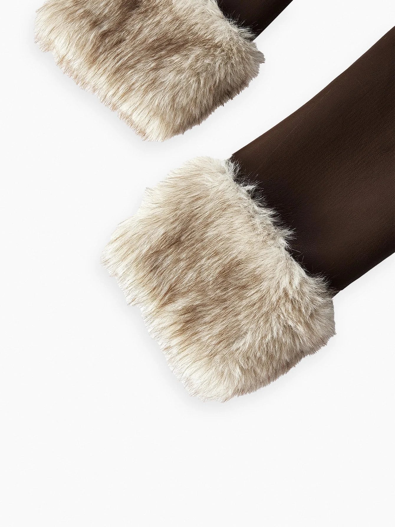 PREMIUM PU LEATHER FUZZY PANEL LAPEL COLLAR SINGLE BREASTED PLACKET BELTED COAT FALL WINTER