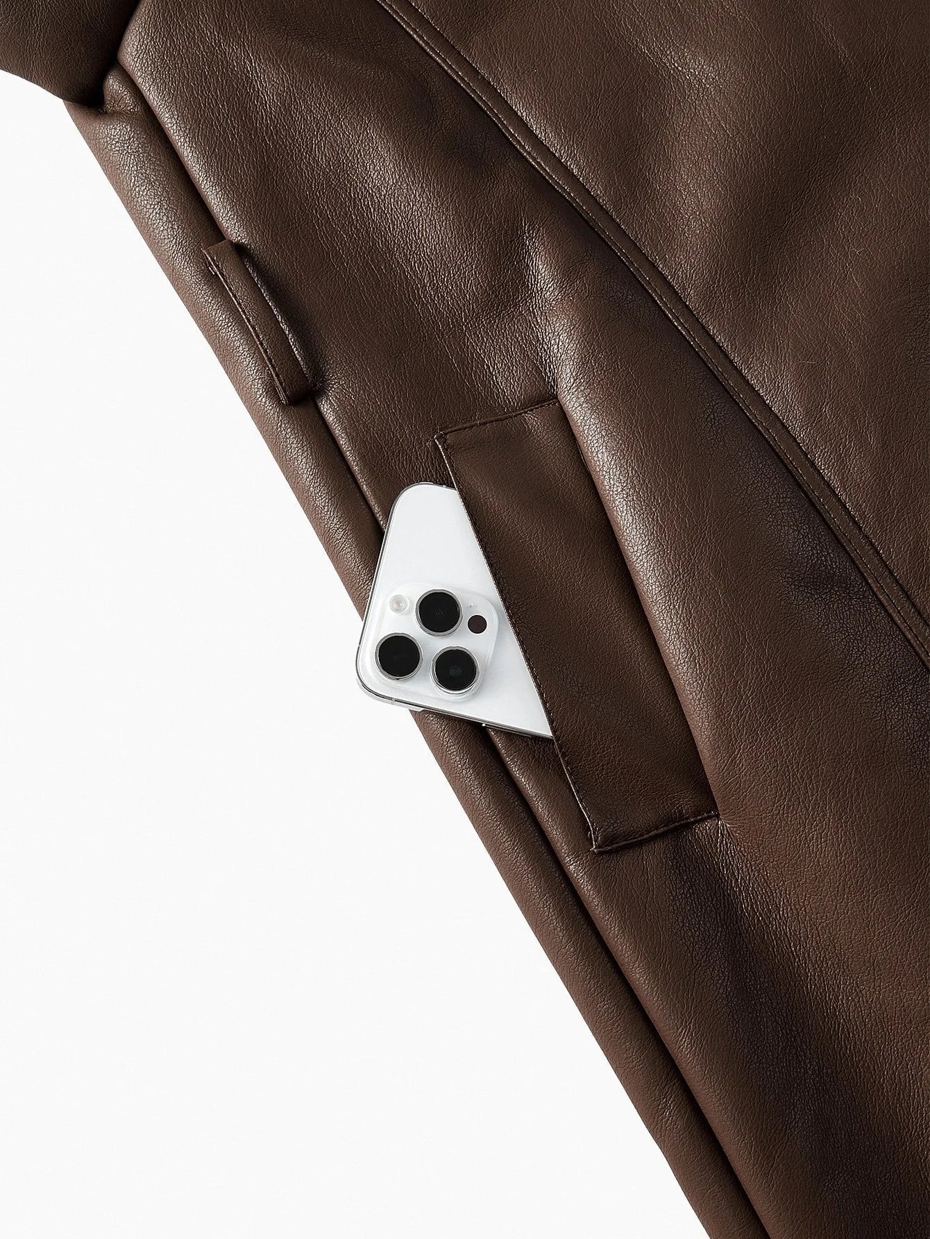 PREMIUM PU LEATHER FUZZY PANEL LAPEL COLLAR SINGLE BREASTED PLACKET BELTED COAT FALL WINTER