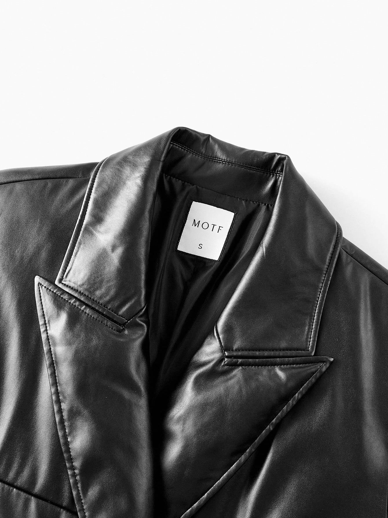 PREMIUM PU LEATHER SOLID PEAK COLLAR DOUBLE BREASTED PLACKET LONGLINE WINTER COAT