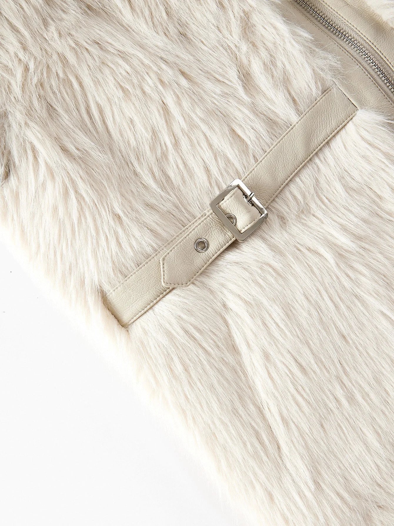 PREMIUM PU LEATHER ZIPPER FAUX FUR COAT