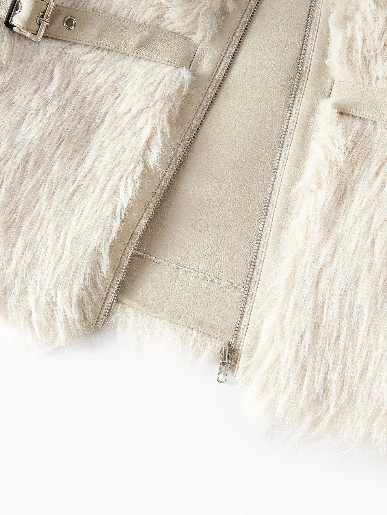 PREMIUM PU LEATHER ZIPPER FAUX FUR COAT