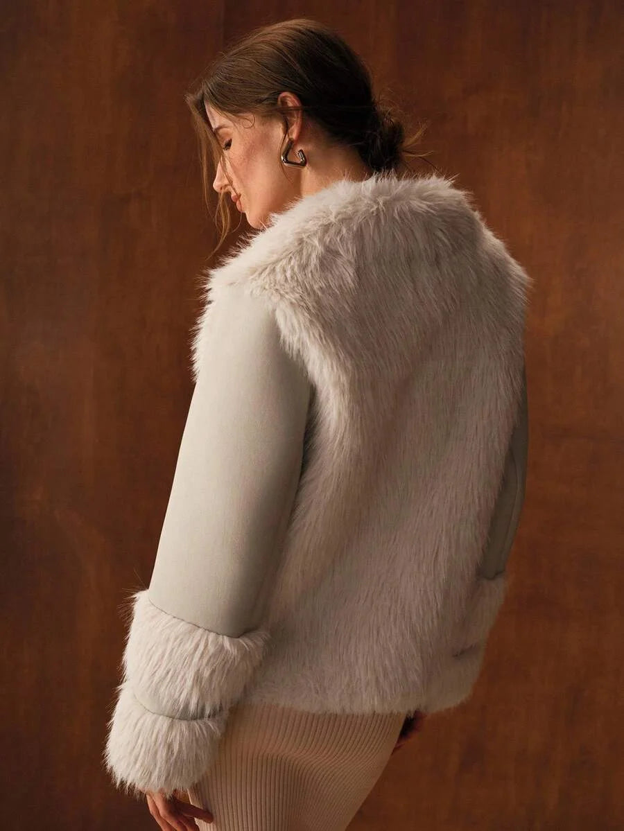 PREMIUM PU LEATHER ZIPPER FAUX FUR COAT