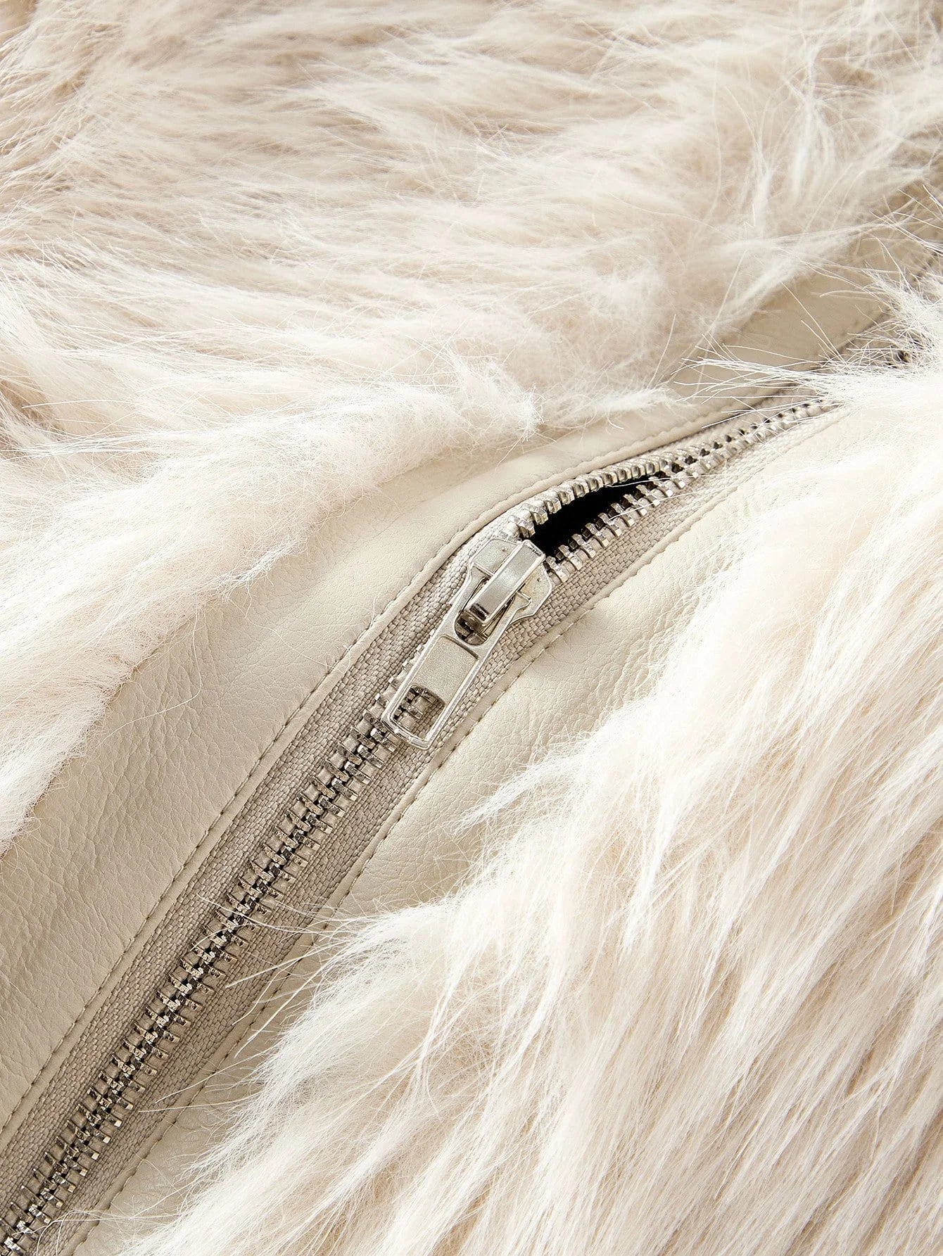 PREMIUM PU LEATHER ZIPPER FAUX FUR COAT