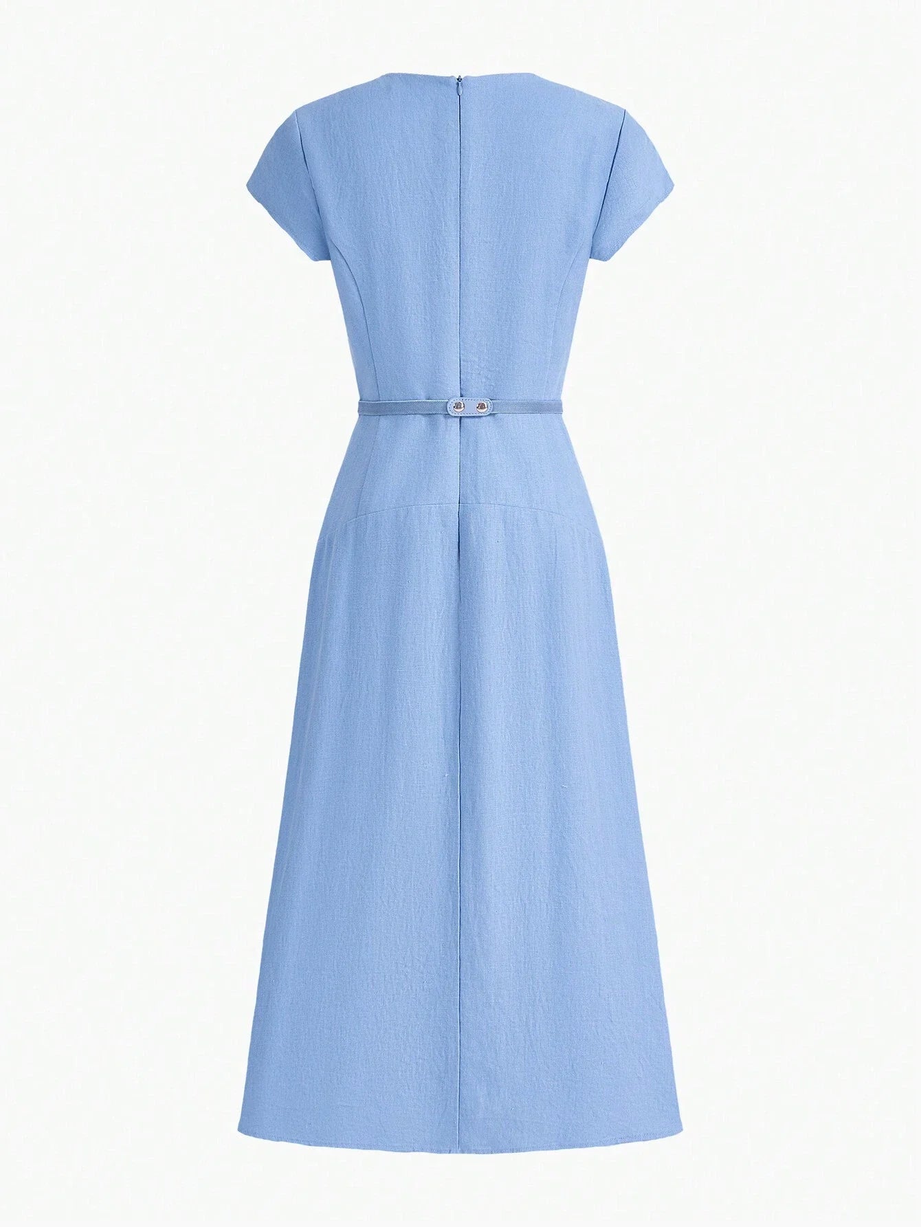 PREMIUM PURE LINEN SOLID GOLD METAL FLORAL BELTED DRESSSUMMER OUTFITS