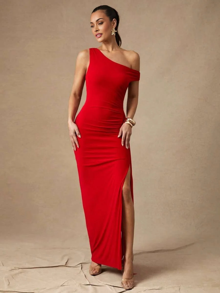 Premium Quality Luxury Sexy Elegant Formal Prom Dress Red Ruffle Dress For Date High Slit