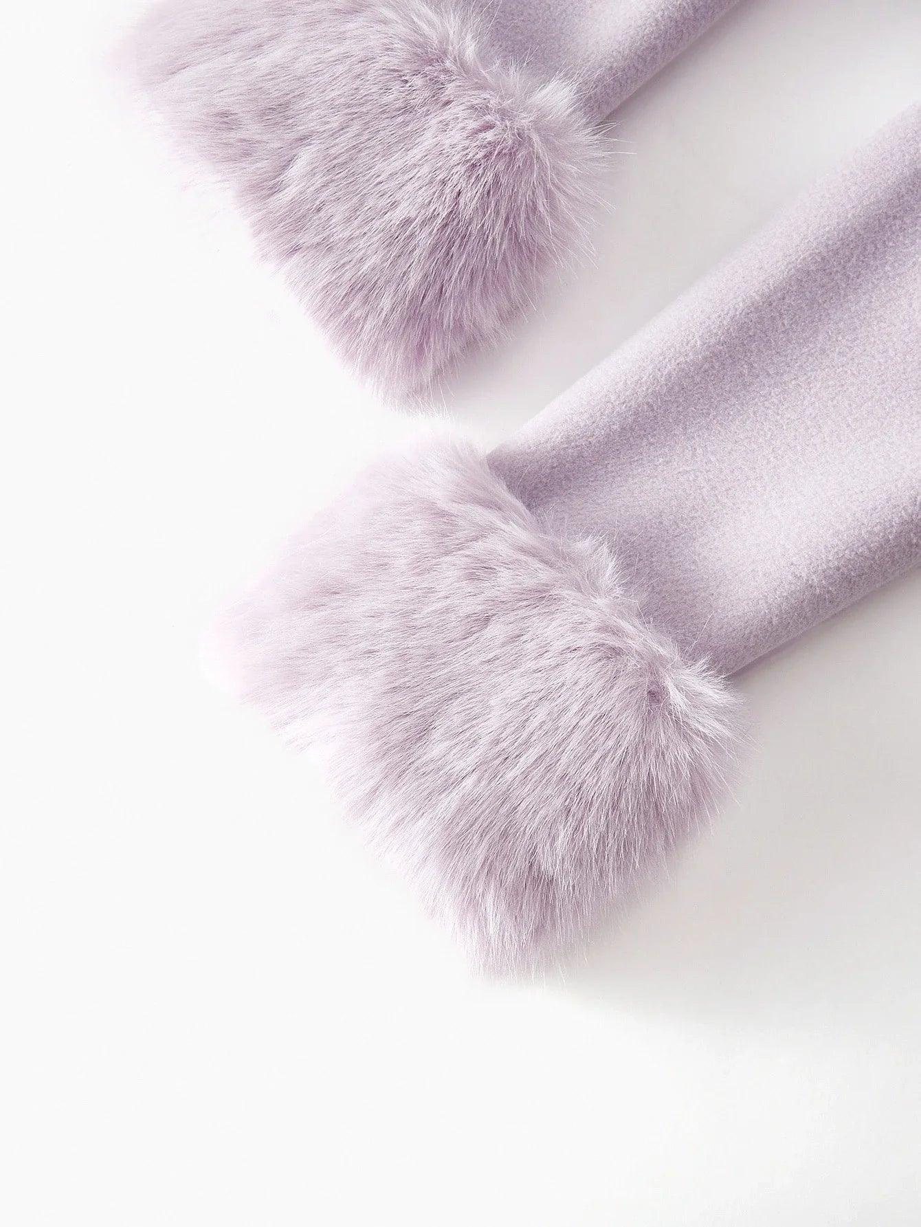 PREMIUM RHINESTONE AND FAUX PEARLS DETAIL LAPEL COLLAR CONTRAST FUZZY CUFF DOUBLE BREASTED OVERCOAT