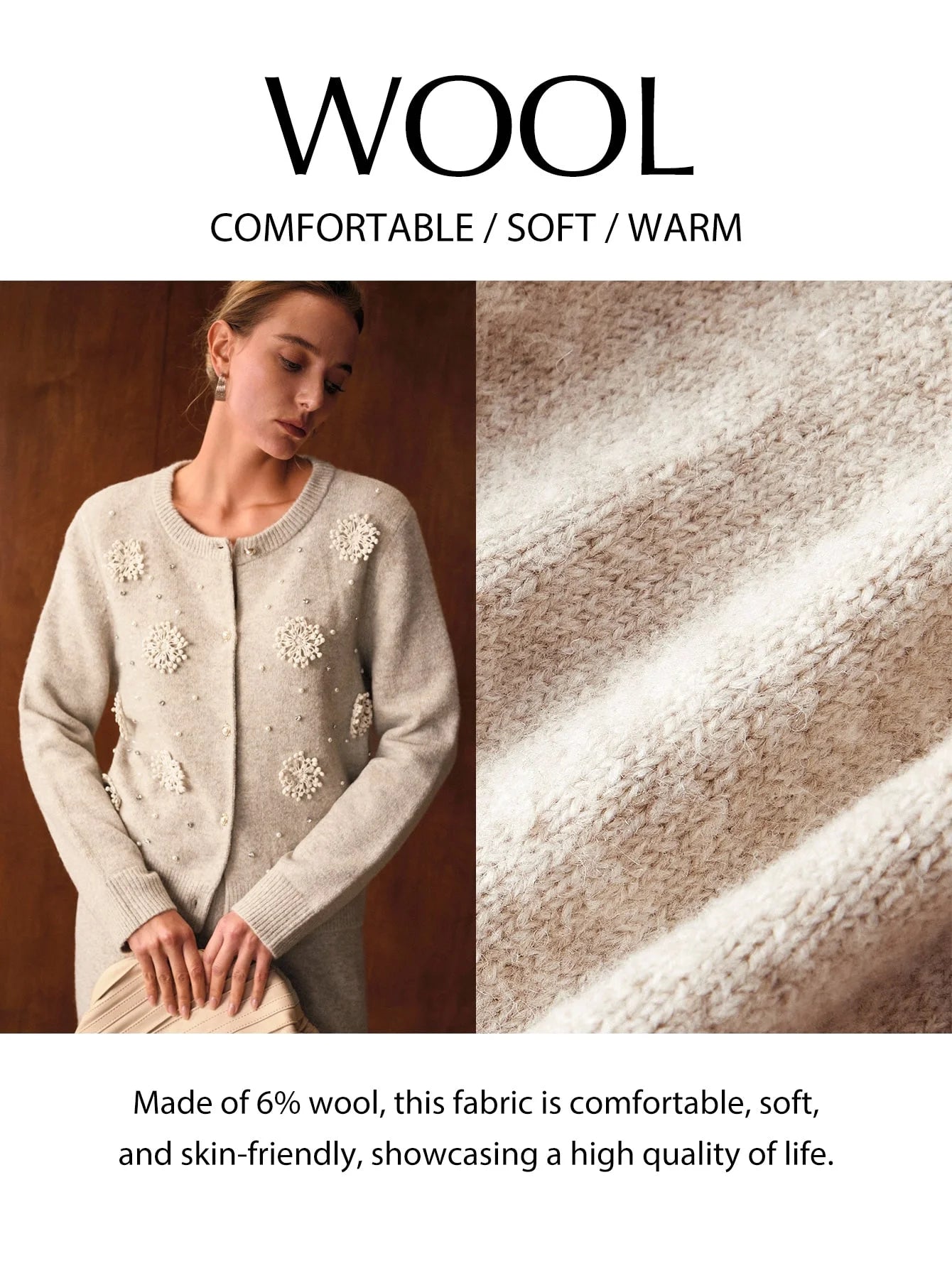 PREMIUM RHINESTONE AND FAUX PEARLS STEREO FLOWER DETAIL CARDIGAN amp SWEATER PANTS SET