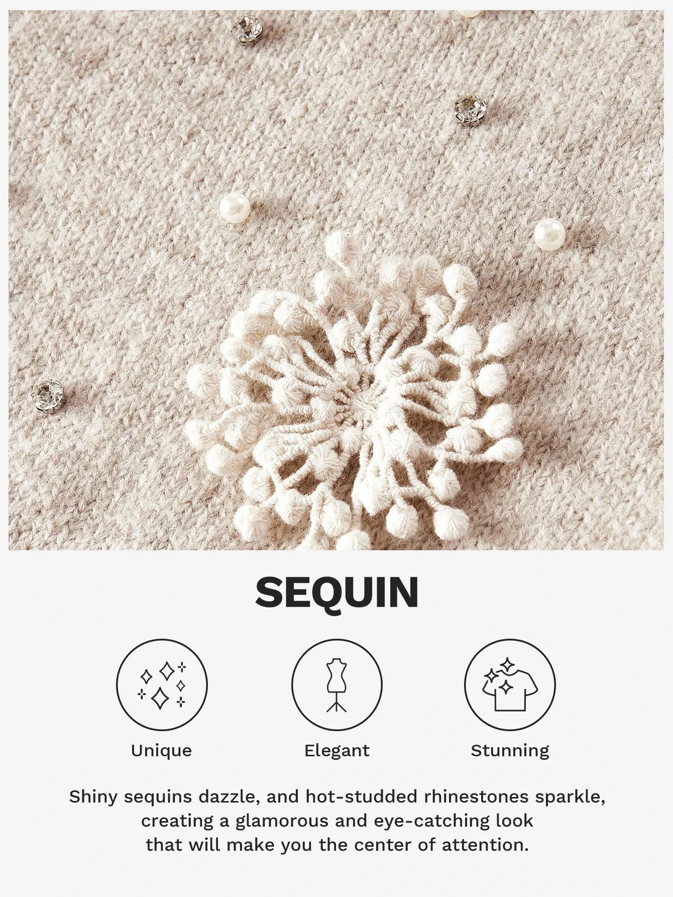 PREMIUM RHINESTONE AND FAUX PEARLS STEREO FLOWER DETAIL CARDIGAN amp SWEATER PANTS SET