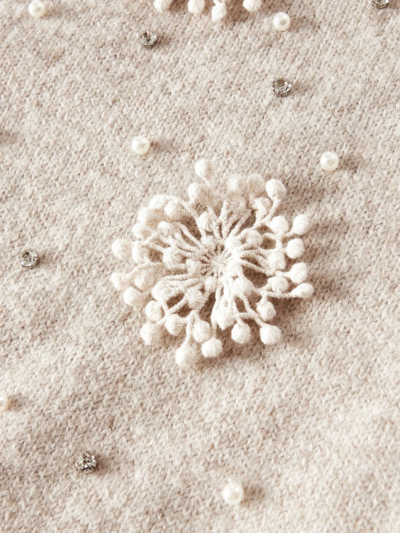 PREMIUM RHINESTONE AND FAUX PEARLS STEREO FLOWER DETAIL CARDIGAN amp SWEATER PANTS SET