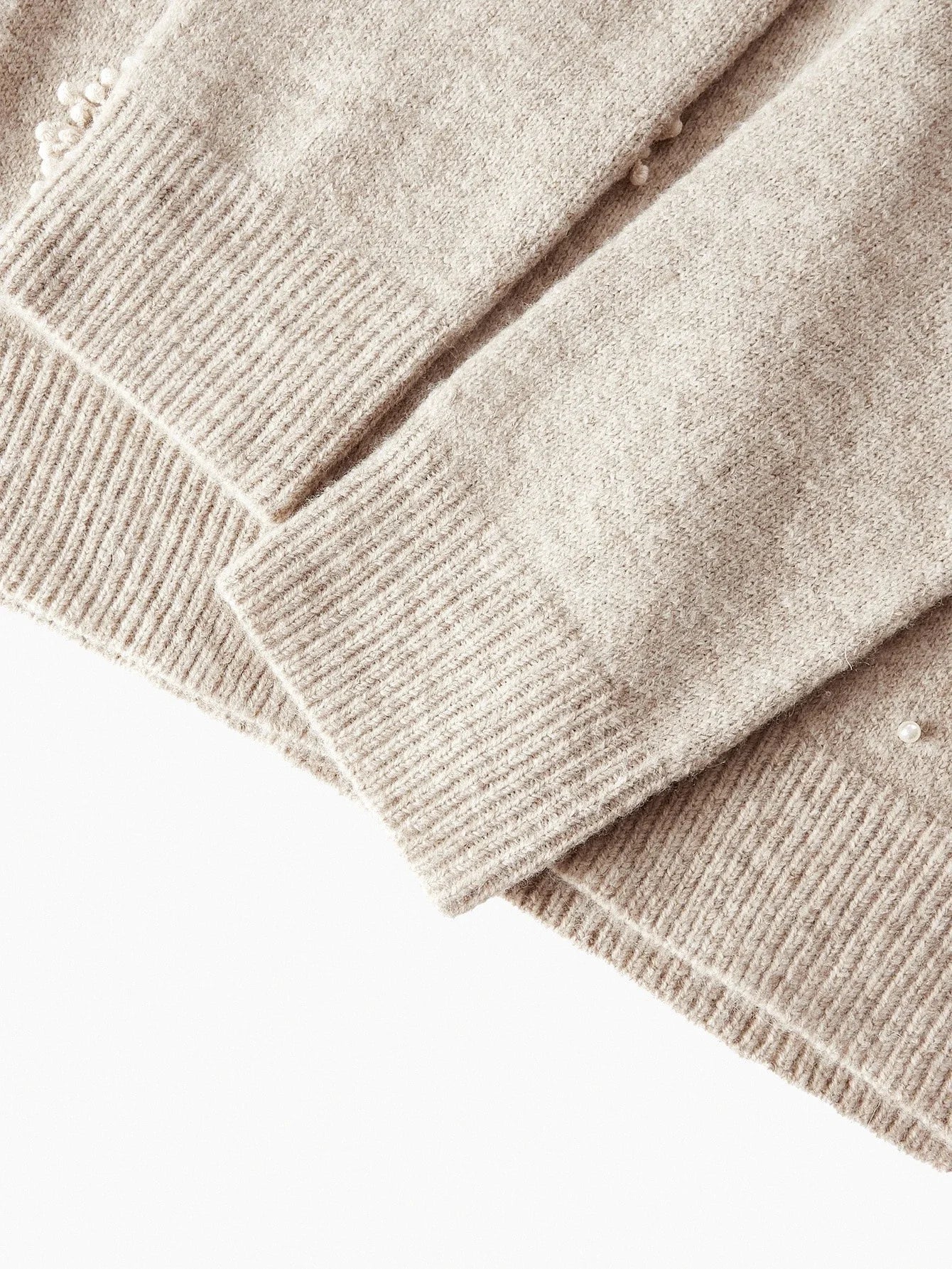 PREMIUM RHINESTONE AND FAUX PEARLS STEREO FLOWER DETAIL CARDIGAN amp SWEATER PANTS SET