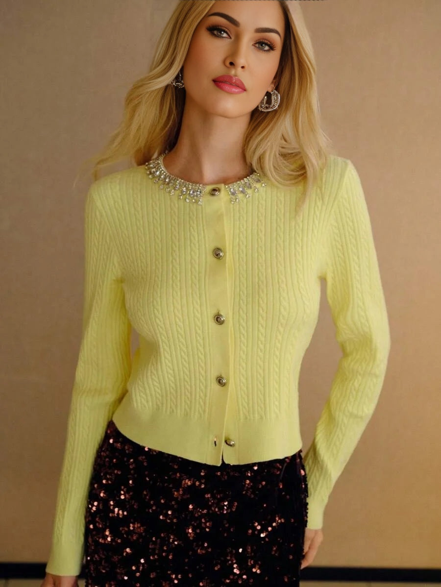PREMIUM RHINESTONE BUTTON UP CARDIGAN