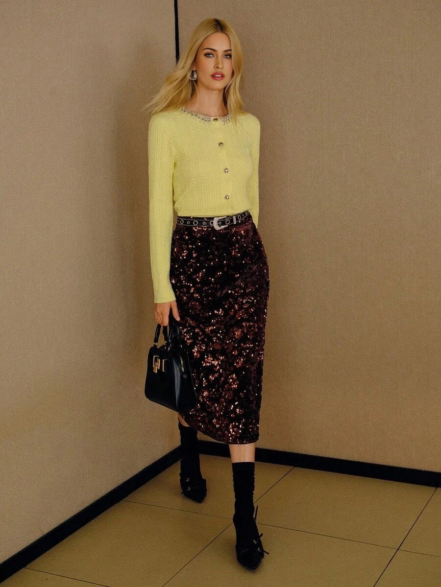 PREMIUM RHINESTONE BUTTON UP CARDIGAN