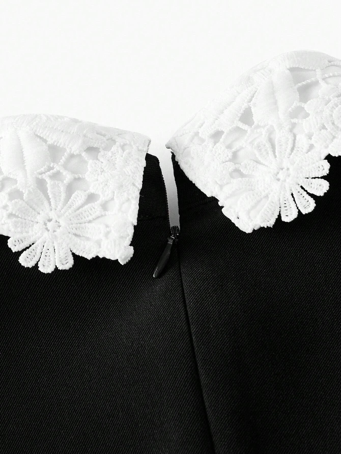 PREMIUM RHINESTONE DECOR COLOR BLOCK CONTRAST LACE DRESS