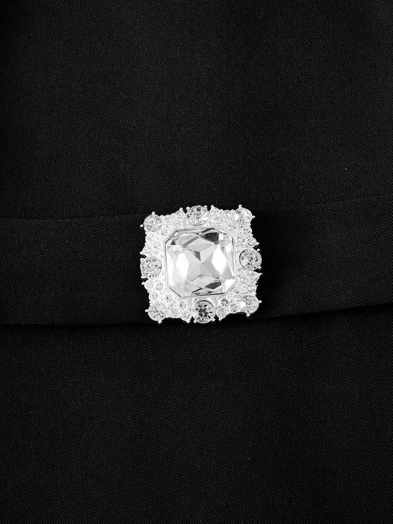 PREMIUM RHINESTONE DECOR COLOR BLOCK CONTRAST LACE DRESS