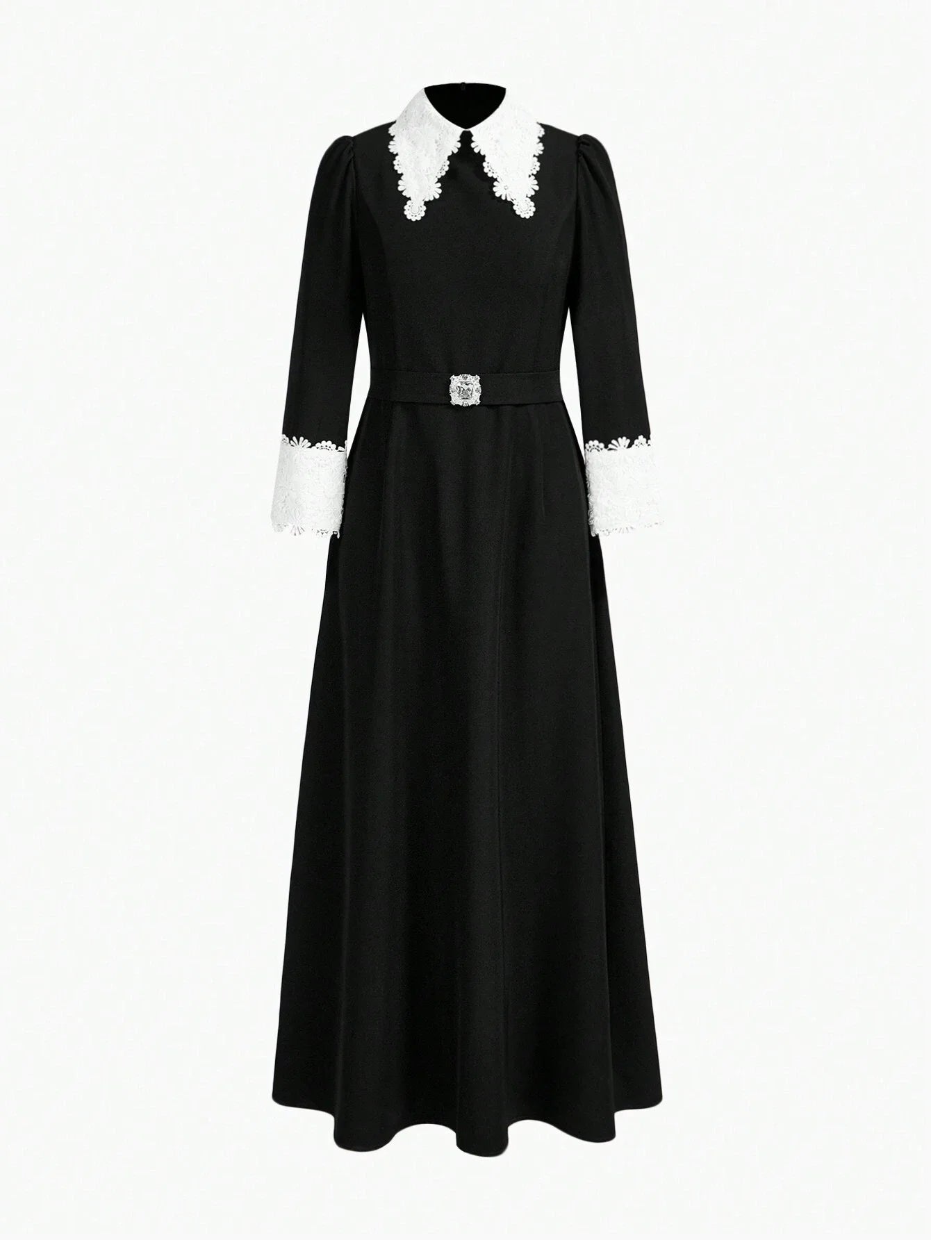 PREMIUM RHINESTONE DECOR COLOR BLOCK CONTRAST LACE DRESS