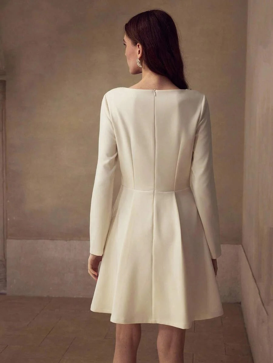 PREMIUM RHINESTONE DECOR LONG SLEEVE ELEGANT SHORT DRESS